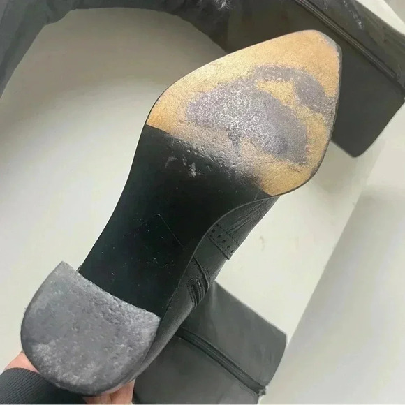 LEATHER BELOW KNEE BLACK HEELED BOOTS ZIPPER CLOSURE BLOCK  HEELS  SIZE 36 - Picture 11 of 12